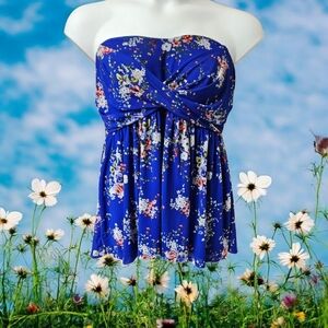 TORRID Plus Size Angelica Floral Blue Sheer Sleeveless Twisted Front Halter Top